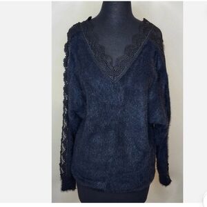 Sweet Lovely by Jen Cold Shoulder/arm Black Lace Sweater S/M New!